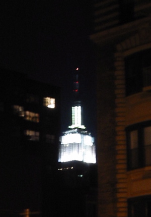 Empire State lit up white, at night